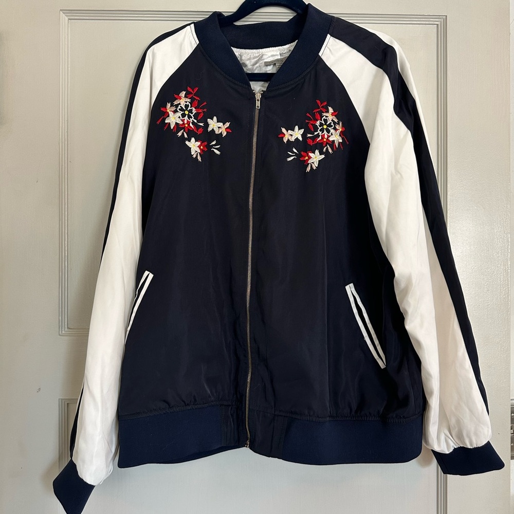 Embroidered Cherry Blossom Bomber Jacket